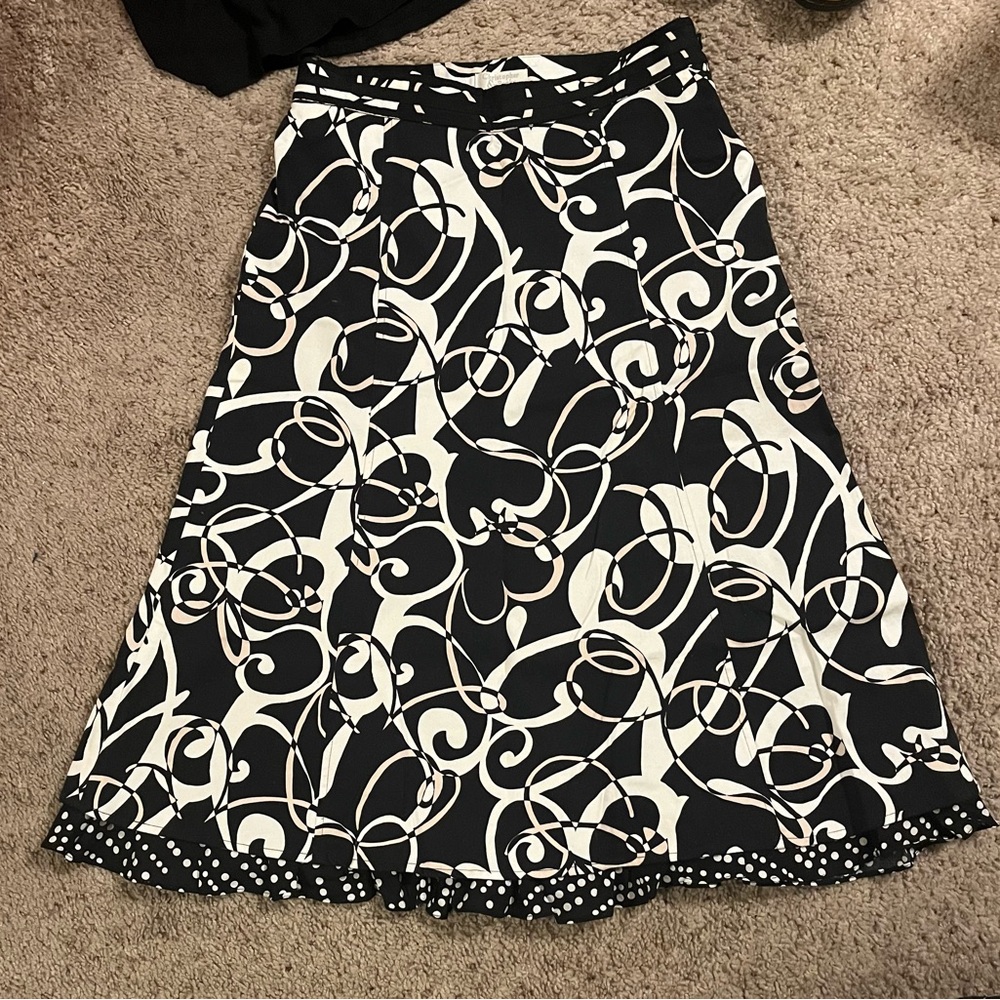 Christopher & Banks Black A-Line Skirt Size 6 w/ Ruffle Dot hem.